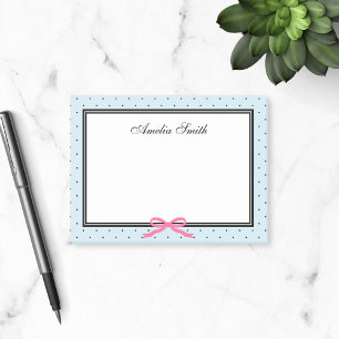 Modern Classic Blue Black Polka Dot Pink Ribbon Post-it Notes