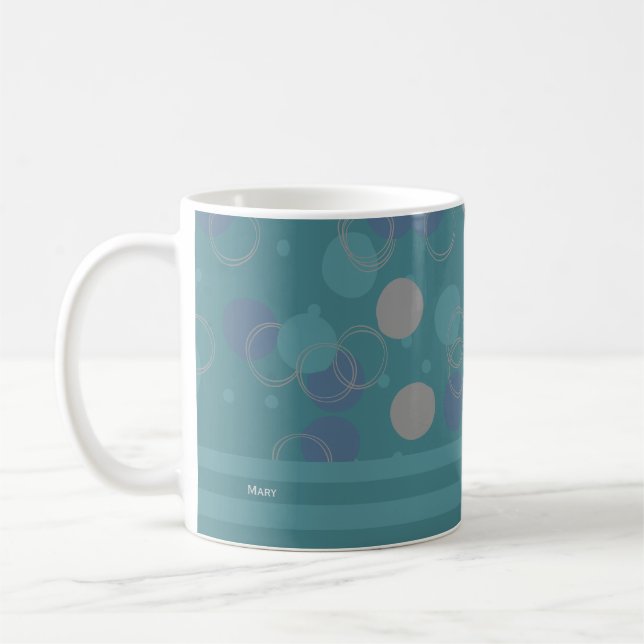 Modern Classic Blue Circles Pattern First Name Coffee Mug (Left)