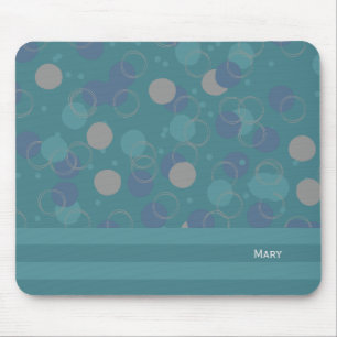 Modern Classic Blue Circles Pattern First Name Mouse Mat