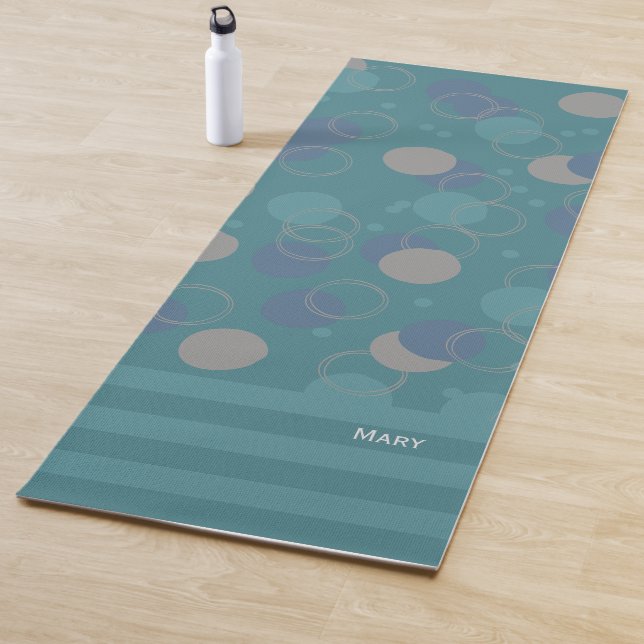 Modern Classic Blue Circles Pattern First Name Yoga Mat (In Situ)