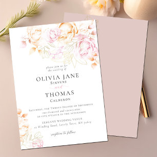 Modern Classic Blush Pink Floral Sketch Wedding Invitation