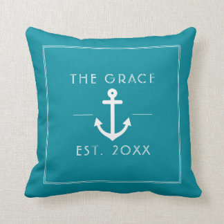 Modern Classic Boat Name Nautical Teal Cushion