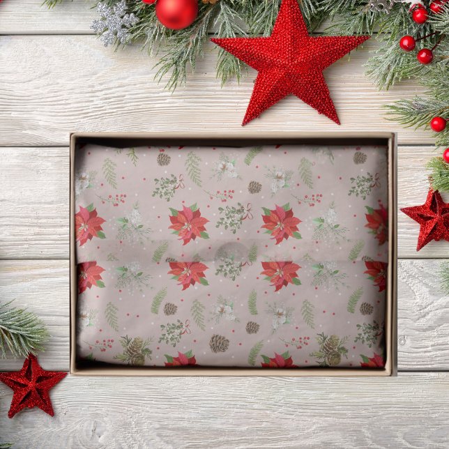 Modern Classic Botanical Floral Berry Christmas Tissue Paper (Creator Uploaded)