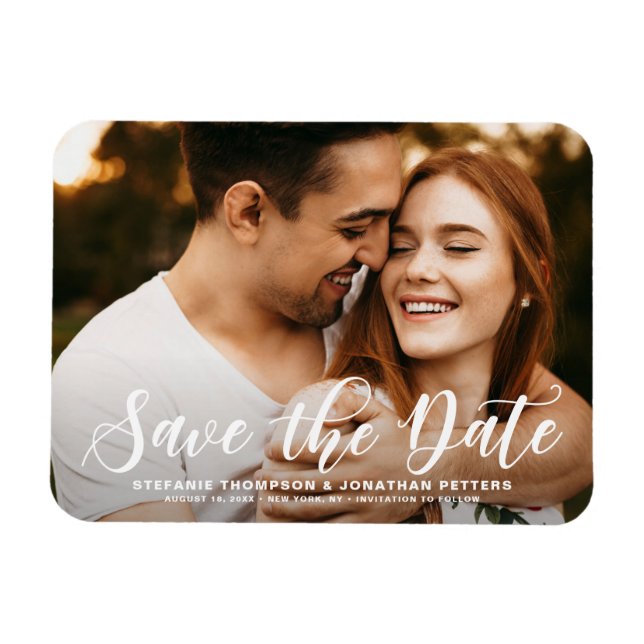 Modern Classic Calligraphy Save the Date Photo Magnet (Horizontal)
