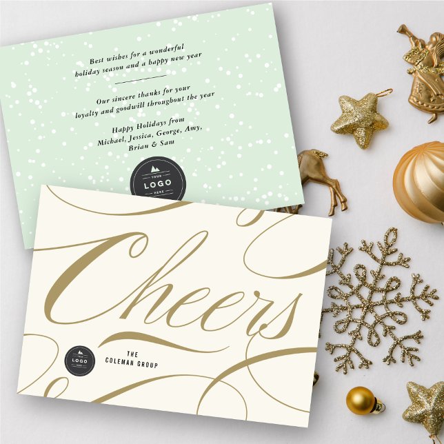 Modern Classic Cheers Calligraphy Elegant Business Holiday Card (Creator Uploaded)