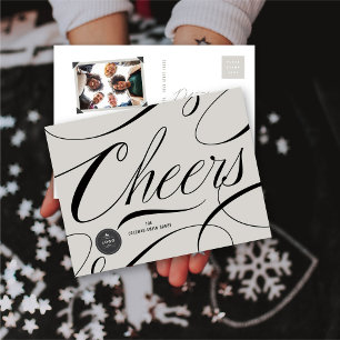 Modern Classic Cheers Calligraphy Elegant Business Holiday Postcard