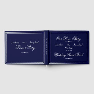 Modern Classic Chic Script Navy Blue Wedding  Guest Book