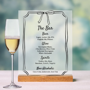Modern Classic Chic Timeless Bow Wedding Bar Menu Acrylic Sign