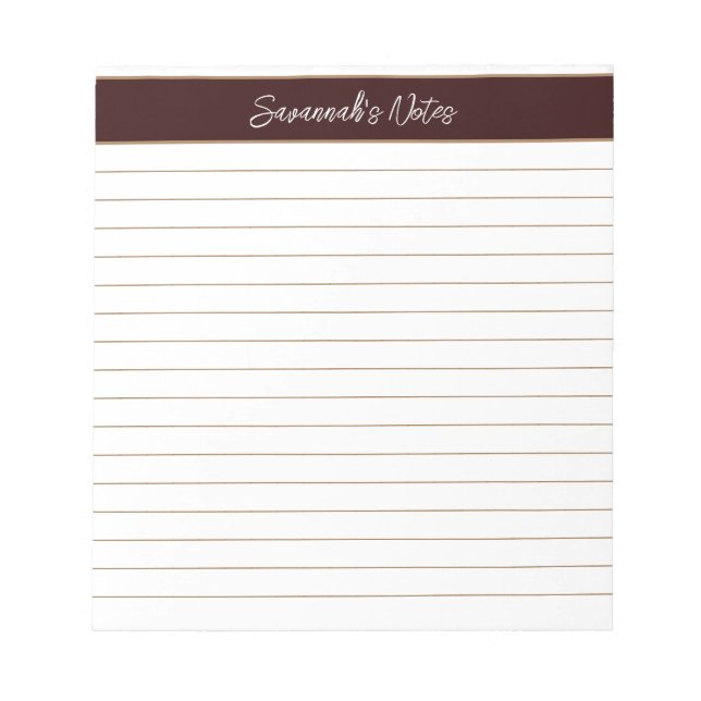 Modern Classic Chocolate Brown Script Personalised Notepad (Front)
