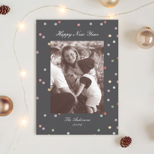 Modern Classic Colorful Confetti New Years Photo Holiday Card