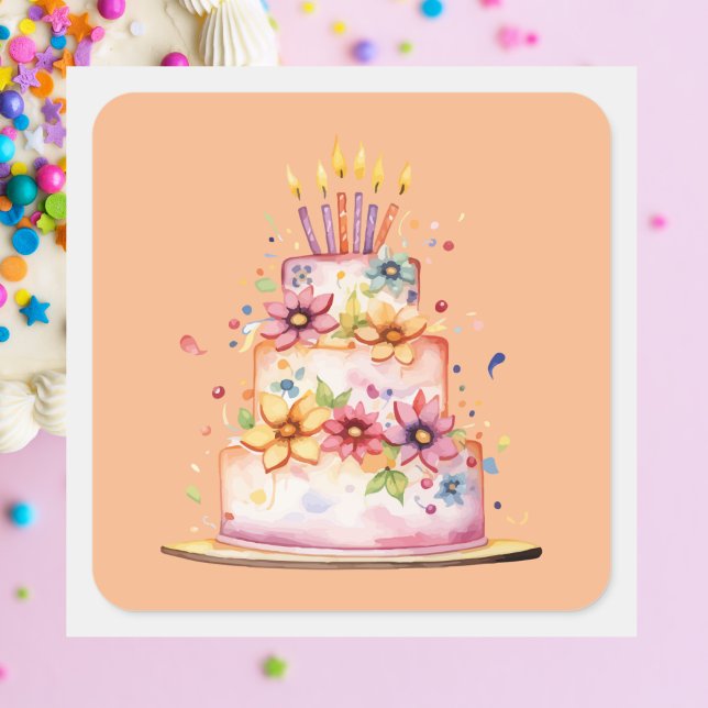 Modern Classic Colourful Birthday Cake Square Sticker (Creator Uploaded)
