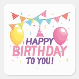 Modern Classic Cute Colorful Happy Birthday Square Sticker
