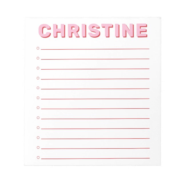 Modern Classic Cute Pink Typographic Kids Teacher Notepad (Front)
