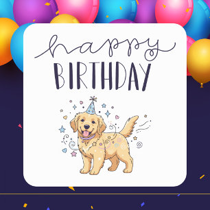 Modern Classic Cute Puppy Dog Happy Birthday Square Sticker
