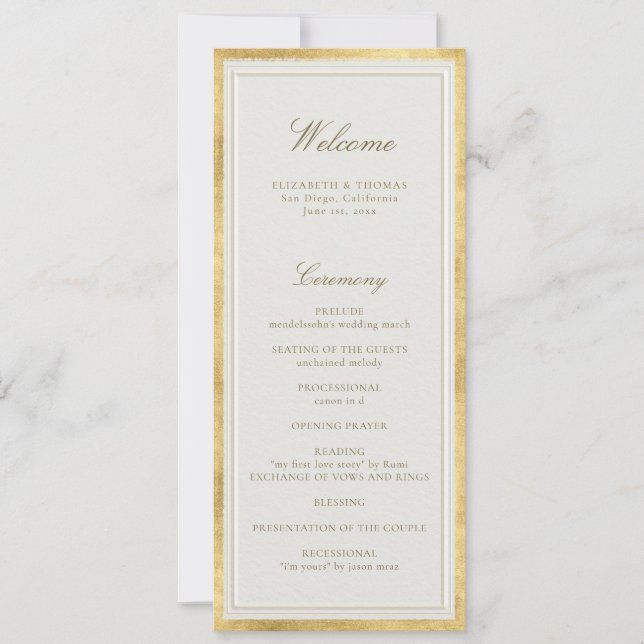 Modern Classic Ecru Gold Formal Wedding Program (Front)