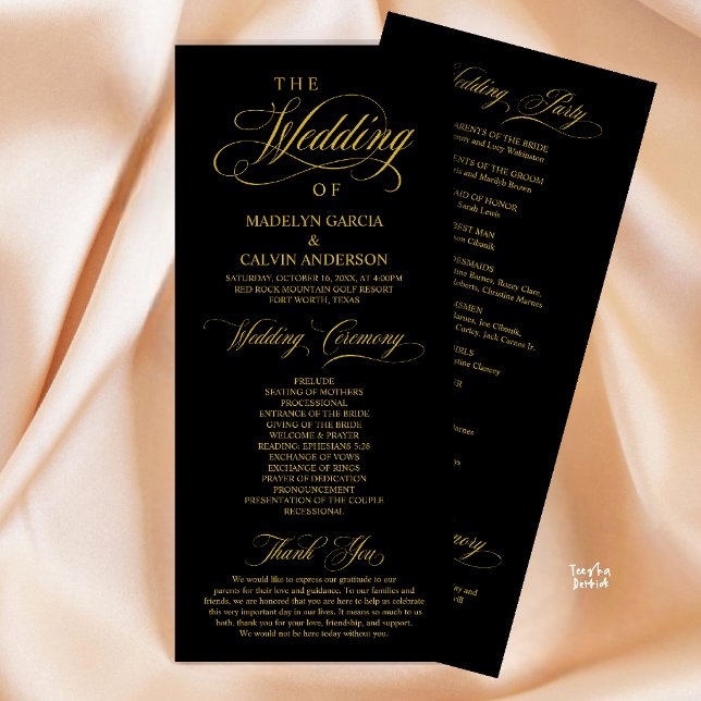 Modern Classic Elegance, Wedding Ceremony Programme (Modern Classic Elegance, Wedding Ceremony Program in Black and Gold)