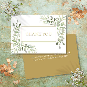 Modern Classic Elegant Greenery Gold Thank You Card