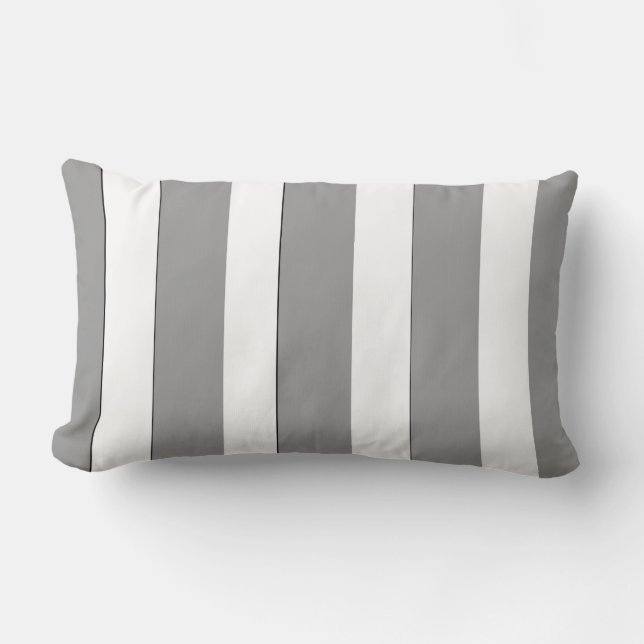 Modern Classic Elegant Grey And White Stripes Lumbar Cushion (Front)
