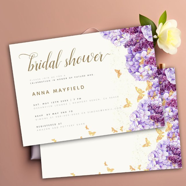 Modern Classic Elegant Lilac Hydrangea Boho Bridal Invitation (Creator Uploaded)