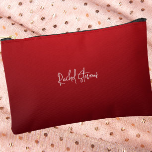 Modern Classic Elegant Red & White Monogram Accessory Pouch