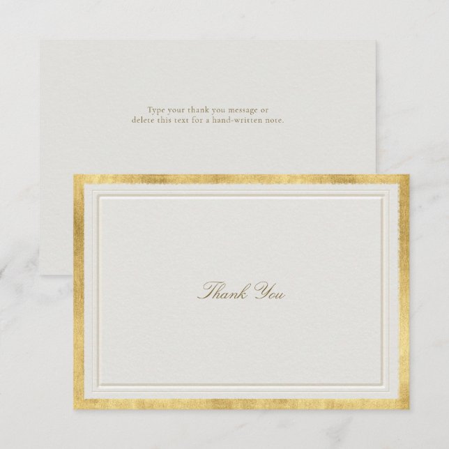 Modern Classic Elevated Gold Ecru Formal Wedding Thank You Card (Front/Back)