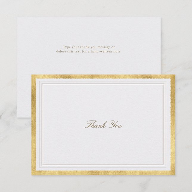 Modern Classic Elevated Gold Pearl Formal Wedding Thank You Card (Front/Back)