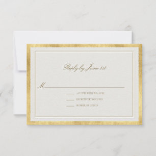 Modern Classic Elevated Golden Ecru Formal Wedding RSVP Card
