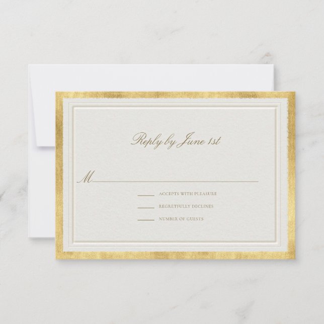Modern Classic Elevated Golden Ecru Formal Wedding RSVP Card (Front)