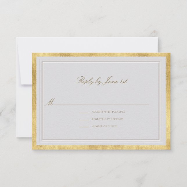 Modern Classic Elevated Ivory Gold Formal Wedding RSVP Card (Front)