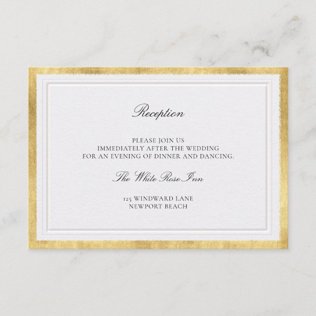 Modern Classic Elevated Pearl Gold Wedding Details Enclosure Card (Front)