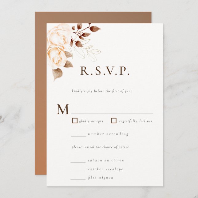 Modern Classic Fall Blush Floral Wedding RSVP Invitation (Front/Back)