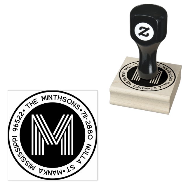 Modern Classic Family Name Return Address Circular Rubber Stamp (Stamped)