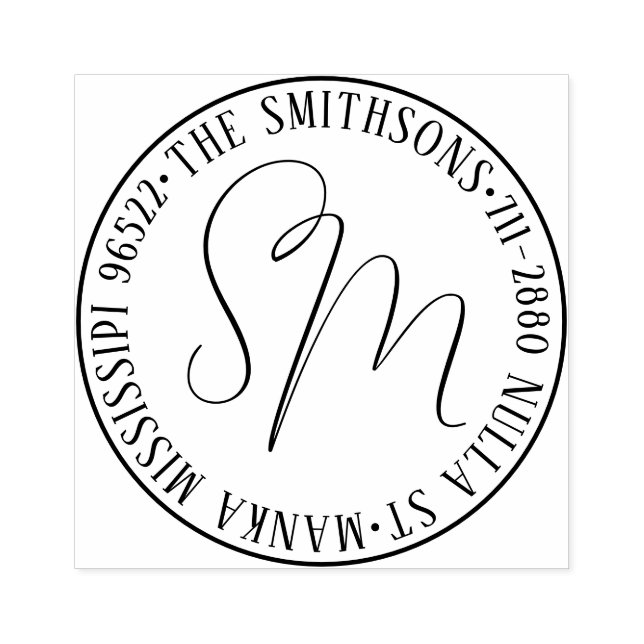 Modern Classic Family Name Return Address Circular Rubber Stamp (Imprint)