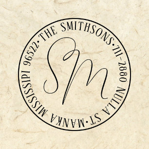 Modern Classic Family Name Return Address Circular Self-inking Stamp