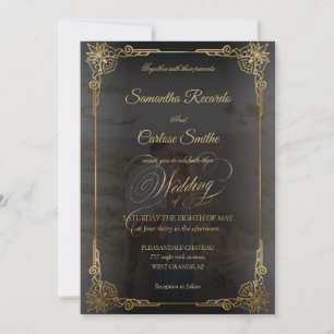 Modern classic faux gald & couple photo wedding invitation