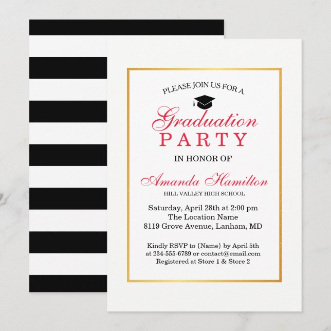 Modern Classic faux gold Frame Graduation Invitation (Front/Back)