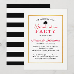 Modern Classic faux gold Frame Graduation Invitation