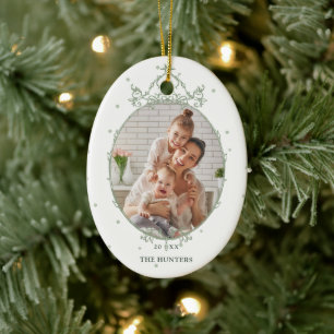 Modern Classic Frame 2 Photo Christmas Holiday Ceramic Tree Decoration