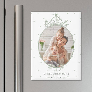 Modern Classic Frame Merry Christmas Photo Holiday Magnet