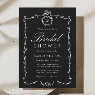 Modern Classic French Frame Bridal Shower Black Invitation