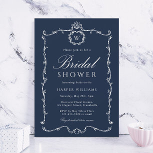 Modern Classic French Frame Bridal Shower Navy Invitation