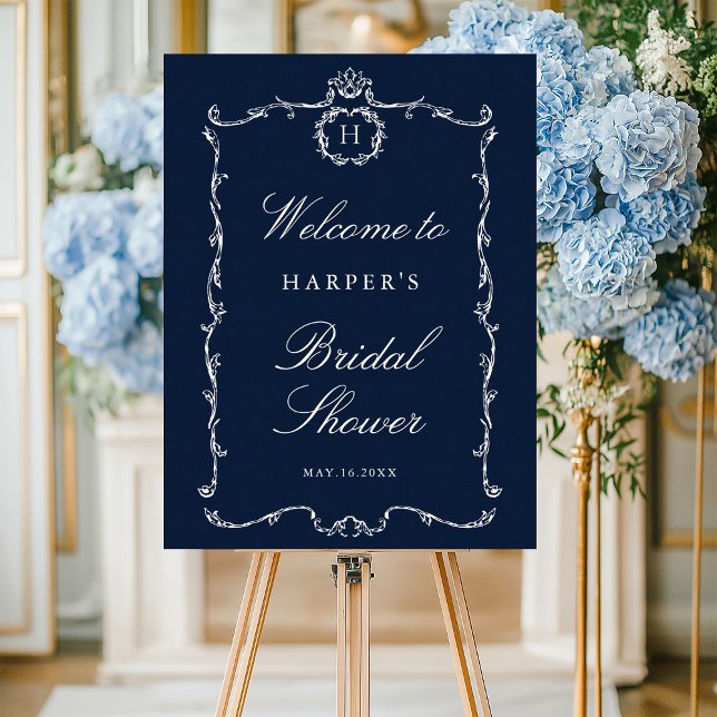Modern Classic French Frame Wedding Navy Blue Poster (Creator Uploaded)
