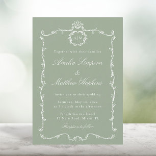 Modern Classic French Frame Wedding Sage Green Invitation