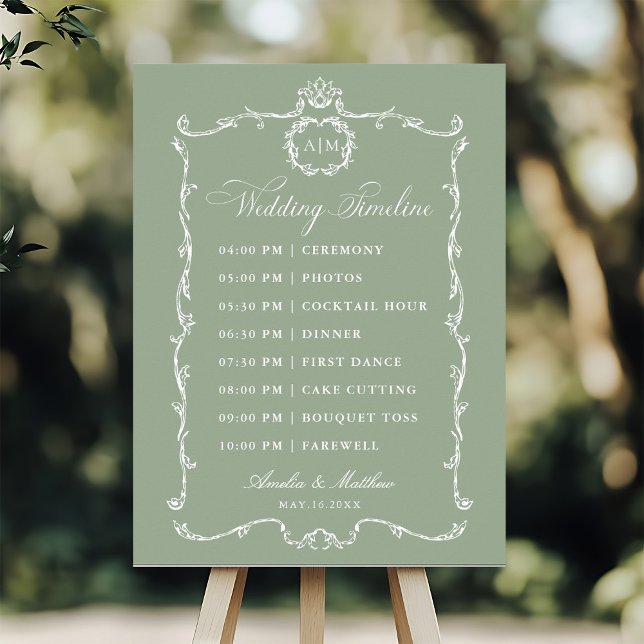 Modern Classic French Sage Green Wedding Timeline Poster (Creator Uploaded)