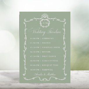 Modern Classic French Sage Green Wedding Timeline Programme