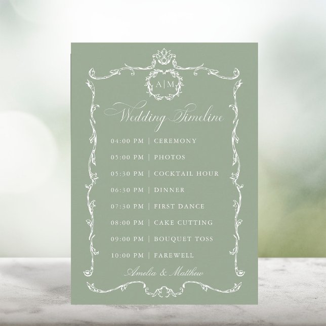 Modern Classic French Sage Green Wedding Timeline Programme (Creator Uploaded)
