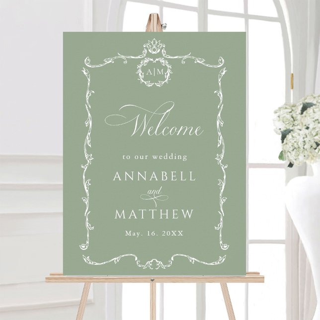 Modern Classic French Sage Green Wedding Welcome Poster (Creator Uploaded)