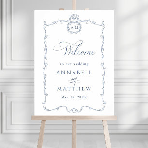 Modern Classic French Wedding Dusty Blue Welcome Poster