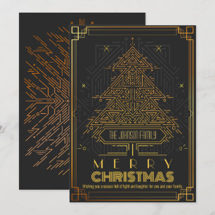 Modern Classic Gold Black Geometric Christmas Tree Holiday Card