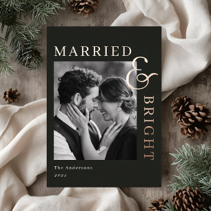 Modern Classic Gold Foil Married and Bright Holiday Card